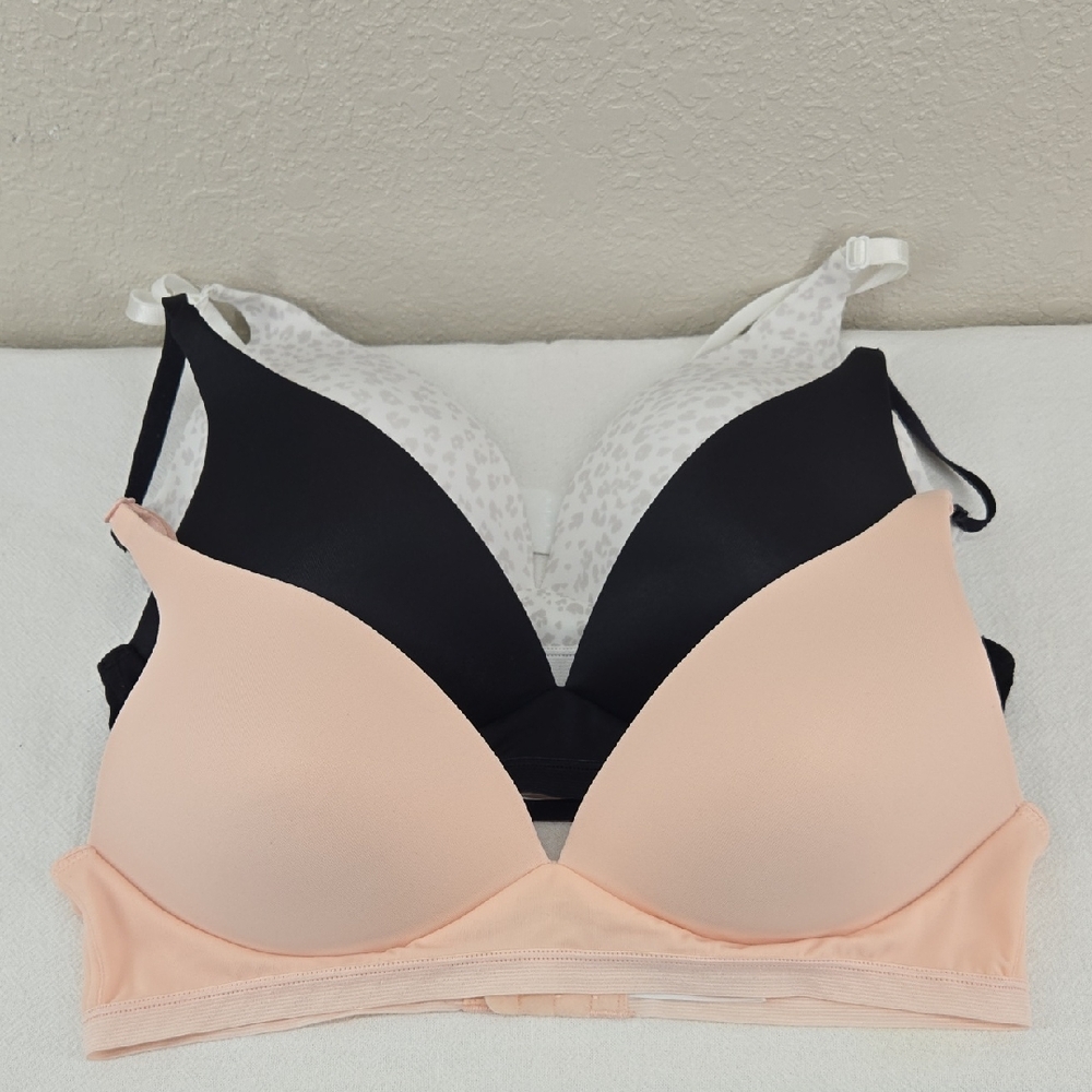 Ellen Tracy Women's Bra Trio - Black, White Leopard, and Pink Size 36B